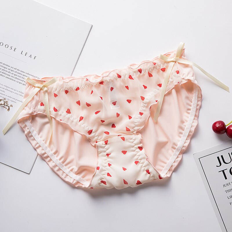 Culotte japonaise en soie glacée, produit, imprimé fraise, grand nœud, Triangle, en mousseline transparente, pour dames: 03 / M