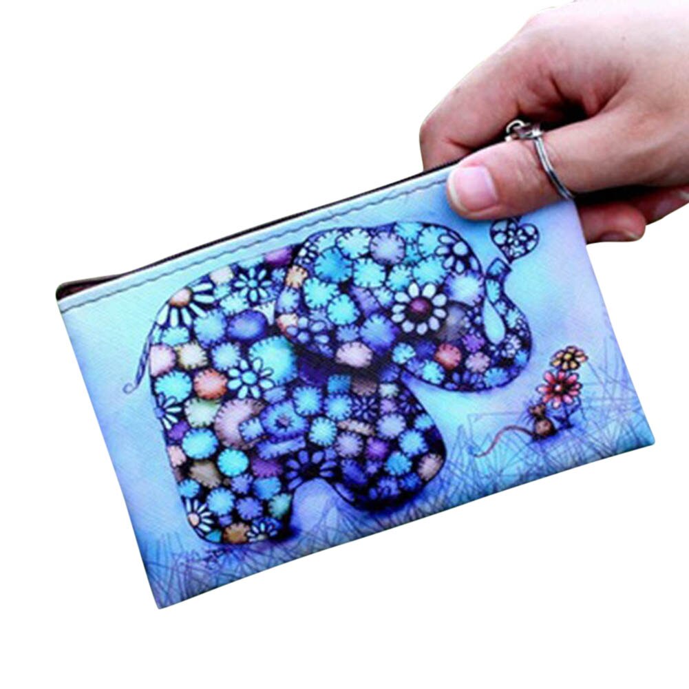 Women Coin Purse PU Leather Clutch Bag Cartoon Animals Elephant Owl Giraffes Deer Graffiti Lady Girl Wallet UND: 21