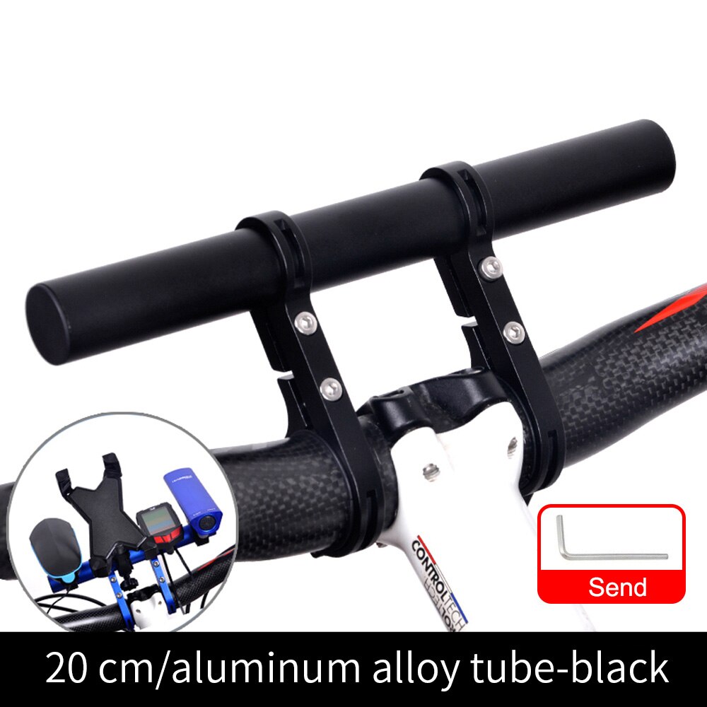 Extensor de manillar de bicicleta, abrazadera doble de aleación de aluminio, accesorios para Faro de bicicleta de montaña MTB, 20/30cm: 20cm black