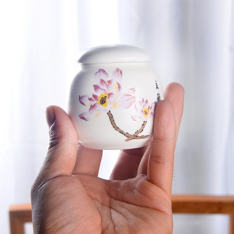 Porcelain Tea Storage Container Dried Fruit Storage Tank Chinese Ceramic Tea Box Lid Kitchen Teaware Mini Printed Food Container
