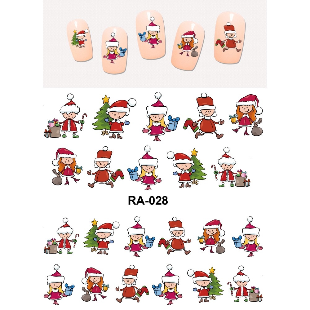 Uprettego nail art skønhed vand mærkat skyder negle mærkat jul juletræer sygeplejerske julemand baby børn  ra025-030