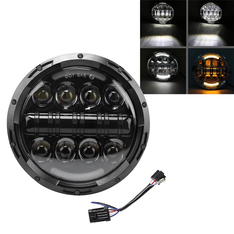 7 Inch Headlight For Harley Motorcycle 7Inch Round DRL Turn Signal Halo LED Headlamp: 80B