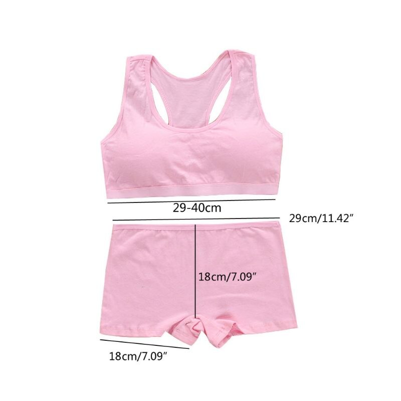 Teens Girls Sports Bra Puberty Gym Underwear Wireless Teenager Girls Sport Bra with Briefs Cotton Young Girls Training Bra Set