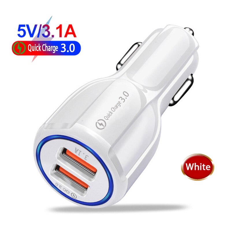 Hyvä 2 porttinen usb autolaturi 5v 3.1a pikalataus 3.0 puhelimen usb autolaturi adapteri samsung xiaomi iphone autopuhelimen lataukseen: Valkoinen