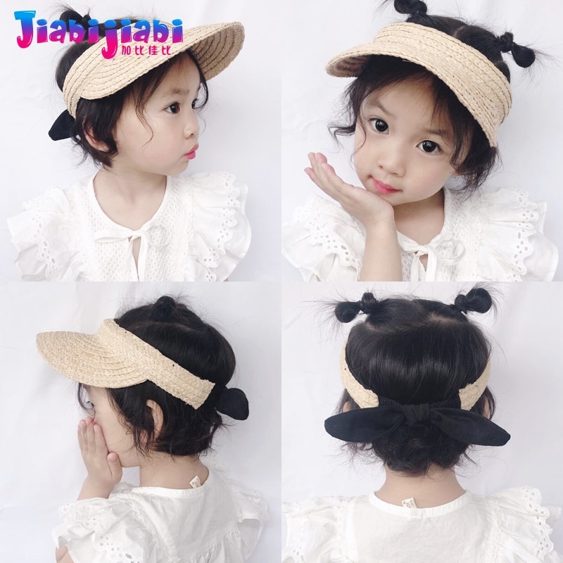 Chapeau d'été en paille raphia pour bébé, pour filles, pare-soleil uv, bob, haut pour tout-petits, casquette à air, visière à nœud, chapeau de plage pour enfants de 2-8 ans