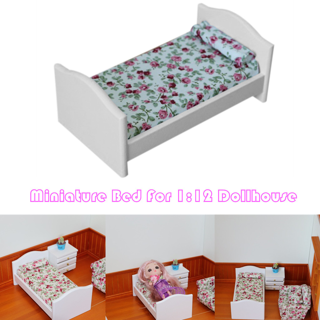 1:12 Poppenhuis Meubels Mini Baby Houten Print Bed Miniatuur Woonkamer Poppenhuis Accessoires Kid Fantasiespel Speelgoed M50 #