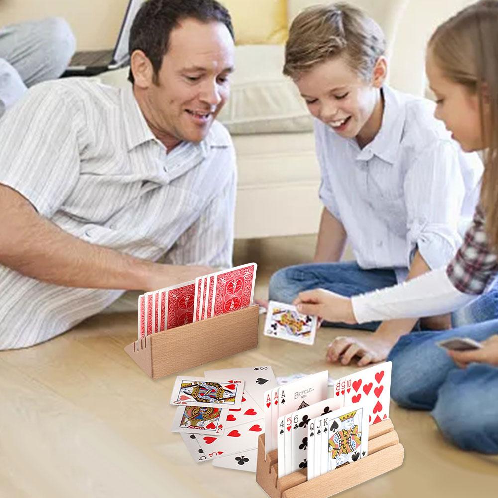 2 stk træ spillekort holder bærbar doven poker base til børn seniorer brætspil kort organiserer hænder