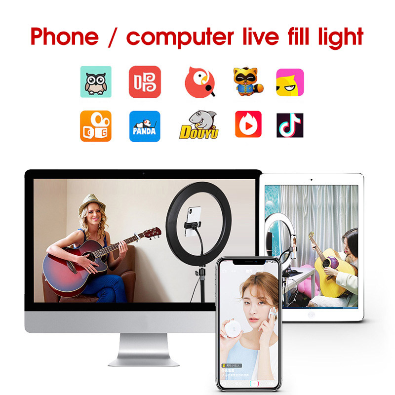 Fotografie LED Selfie Ring Licht 3 Farbe Dimmbare Kamera Telefon Ring Lampe 10 zoll Mit Tisch Stative Für machen-hoch Video Live-Studio