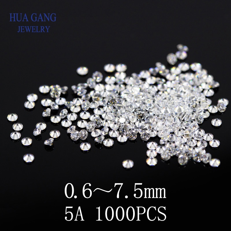 1000 Pcs Aaaaa Grade Ronde Witte Zirconia Steen Losse Cz Stenen Brilliant Synthetische Edelstenen Kralen Voor Sieraden Maken 0.6 ~ 7.5 Mm