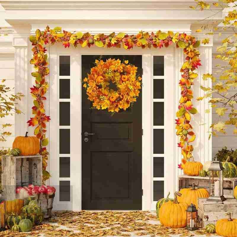 1pc Autumn Leaf Maple Rattan Artificial Maple Leaves Garland Fall Hanging Plant Home Garden Wall Doorway Fireplace Decoration