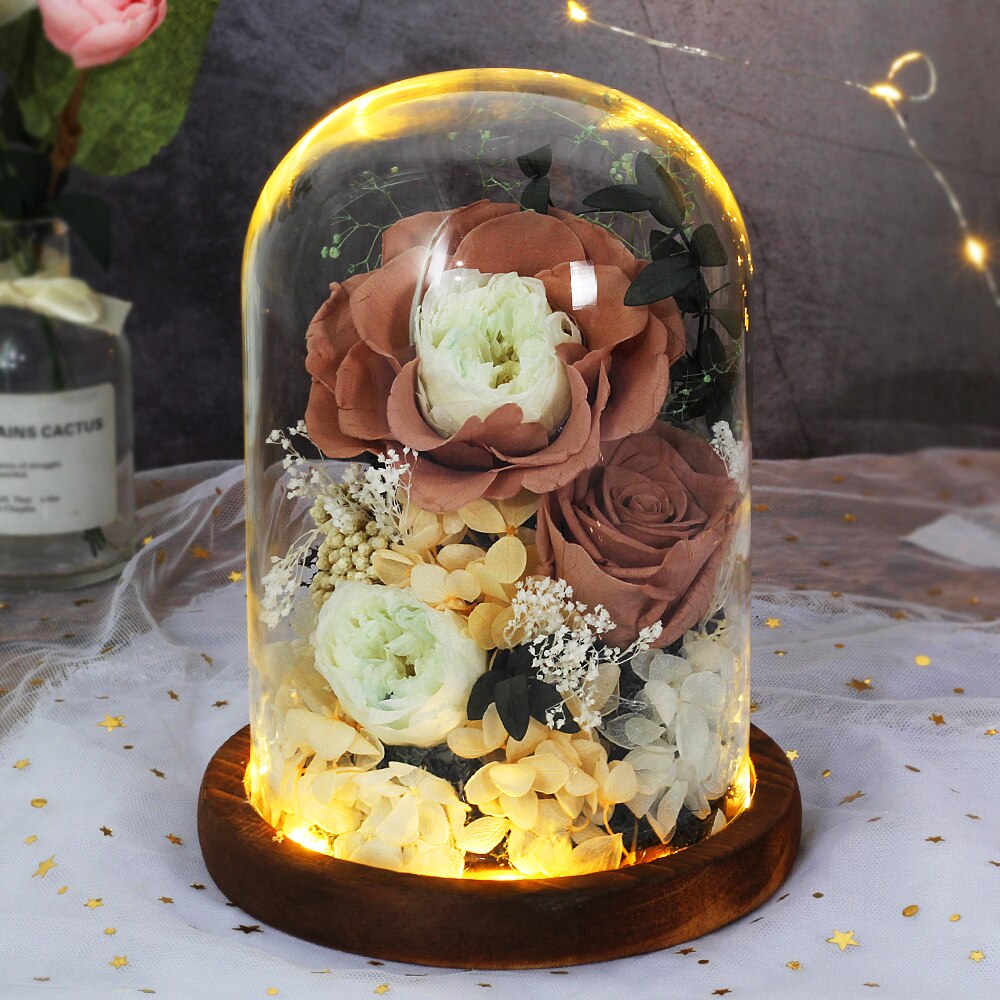 Beauty And The Beast Immortal Flower Rose In Glass Inside Wedding Decoration Flower Christmas Mother's Day Birthday: DA03