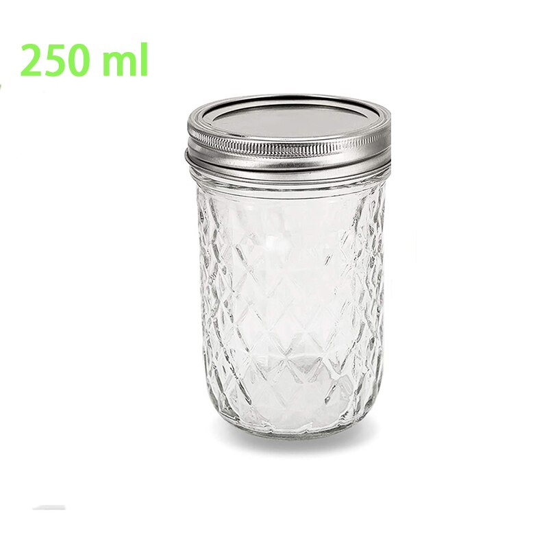 Regelmatige Mond Mason Potten Met Deksels, Gewatteerde Crystal Potten Ideaal Voor Jam, Smoothies, Desserts, Salades: 250ml