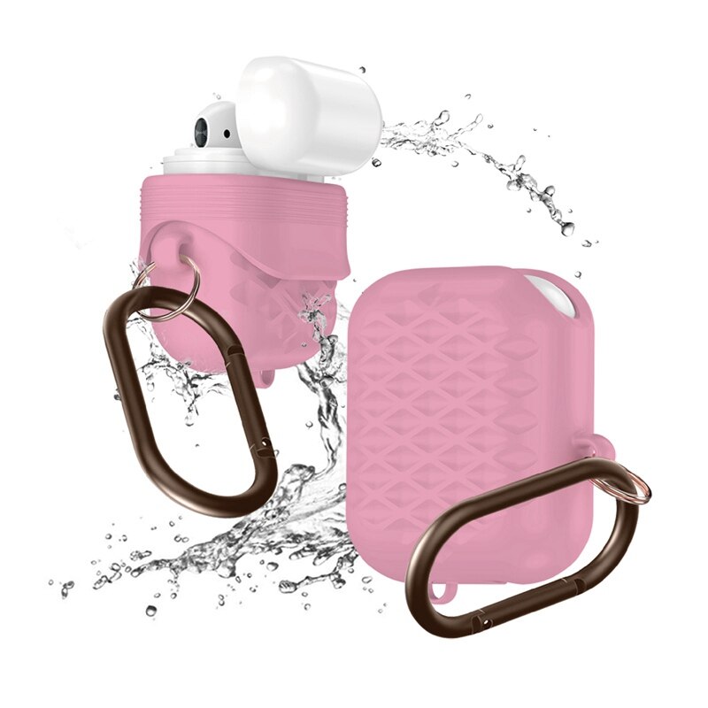 Grid Korn Silikon Wasserdichte Kopfhörer Fall Für Airpods Metall Finger Ring Kopfhörer Schutzhülle Kopfhörer Fall Für Airpods 2 Tasche: Pink