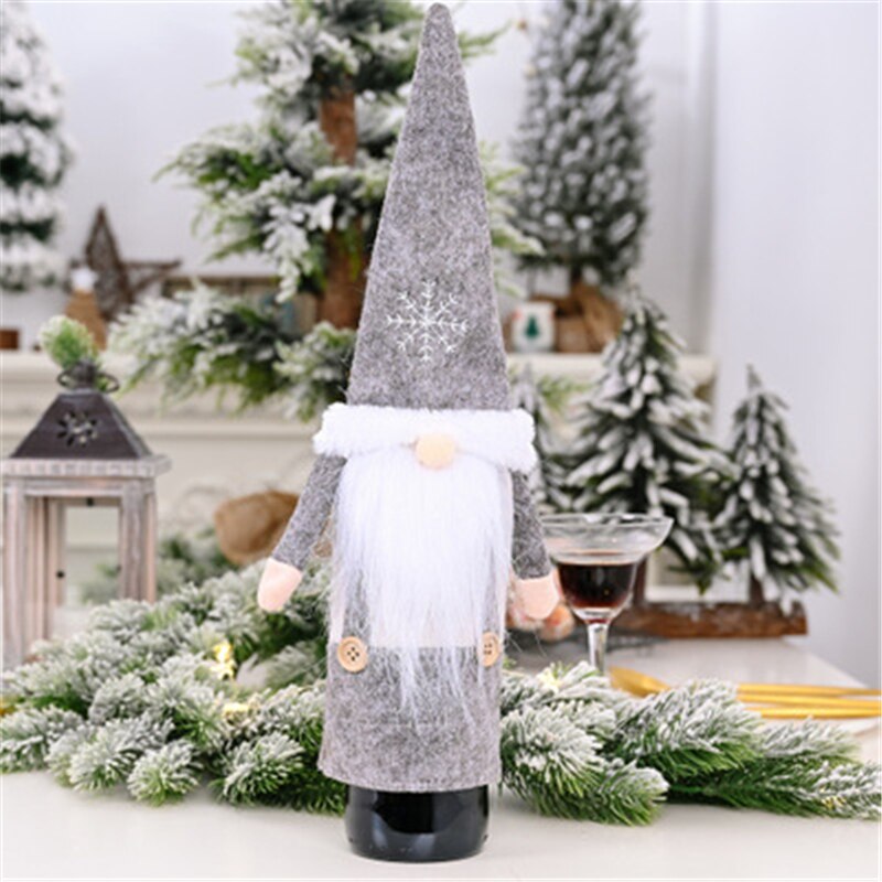 År dekorationer xmas vinflaske dække år gnome vin flaske ornament nordisk jord gud julebord dekorationer: B