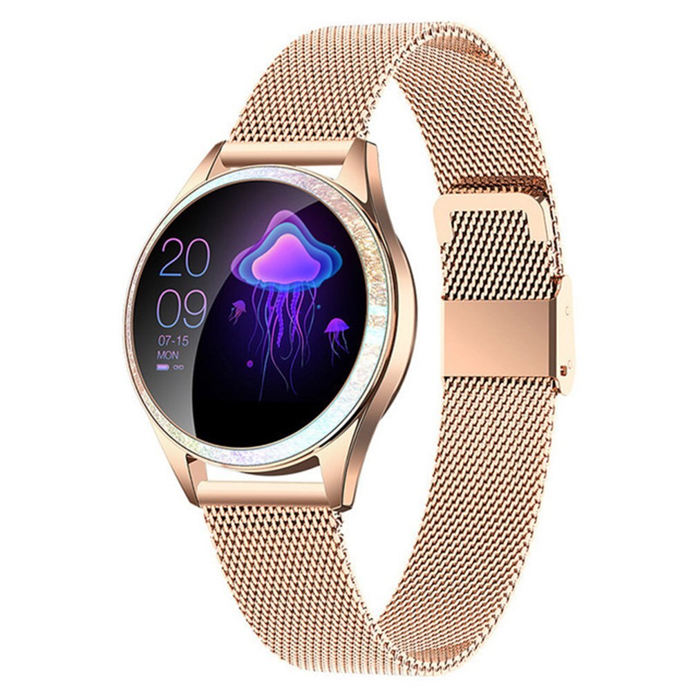 KW20 Smart Watch Women IP68 Waterproof Heart Rate Monitoring For Android IOS Fitness Bracelet Smartwatch: Gold leather band