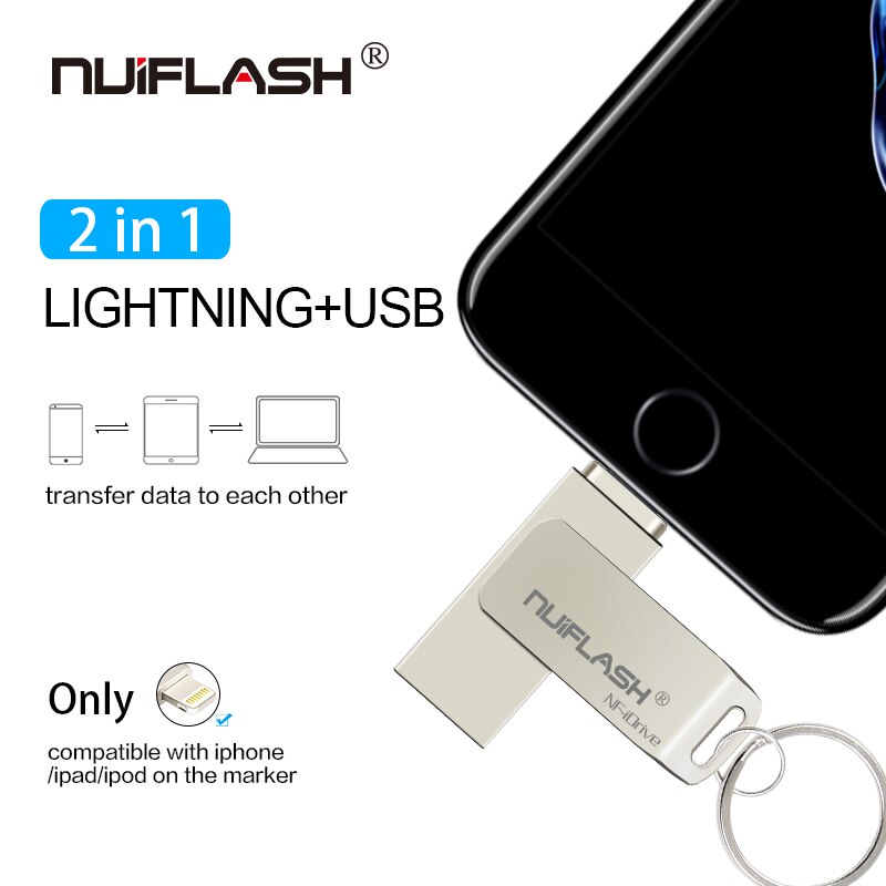 For iPhone X/8/7/7 Plus/6/6s/5 ipad USB Flash Drive Metal Pen drive 8GB 16GB 32GB 64GB 128GB Memory Stick micro usb key u disk