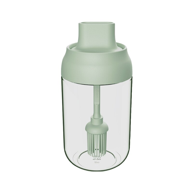 250ml High Borosilicate Glass Spice Jar Seasoning Condiment Salt Pepper Storage with Spoon Honey Stick Brush Lid Kitchen Supply: Green-B