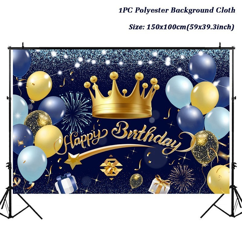 Blue Gold Happy Birthday Backdrop Banner Balloon Star Poster Booth Backdrop Birthday photozone Background Wall Party Decor: Dark Khaki