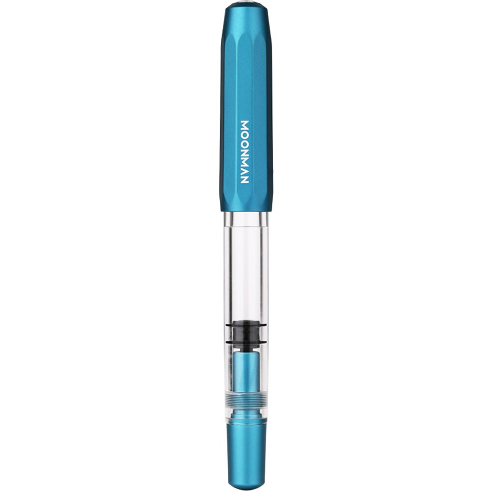 Pluma fuente de Metal Moonman T1 Piston de gran capacidad, pluma de tinta F Nib, caja Original: Blue / With Original Box