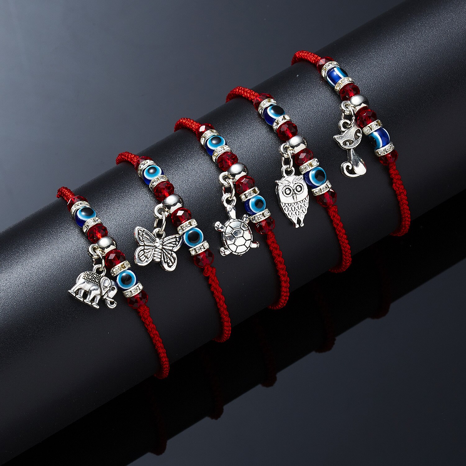 Kreative neue hand-woven glück red string armband für damen und männer mit blauen augen runde perlen armband schmuck