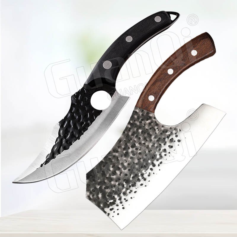 Forged Kitchen Knife Meat Cleaver Butcher Knife Boning Knife Chopping Slicing Knives Fishing Knife Outdoor Cooking Cutter: 2PCS