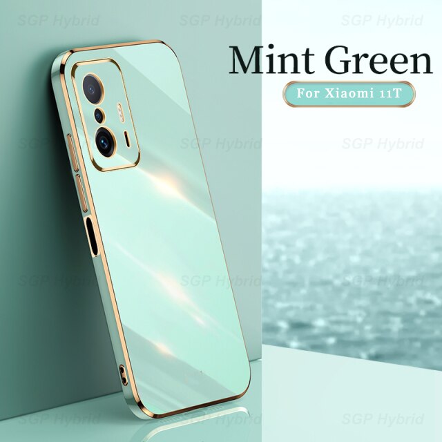 Para xiaomi mi 11 t pro chapeamento caso protetor xiomi xaomi xiami mi 11tpro 11 t mi11t t11 silicone macio à prova de choque capa fundas: For Mi 11T / Green 3