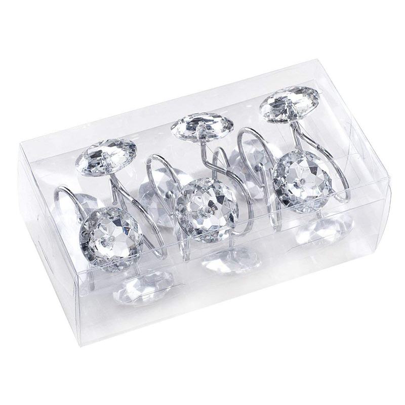 Duschdraperi bling krokar ringar akryl dekorativa strass glas kristall rullande badrum badset  of 12 ringar