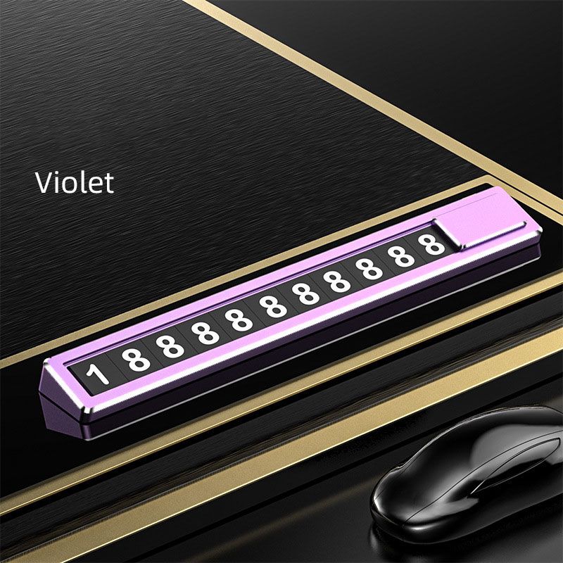Placa de teléfono con interruptor oculto, tarjeta de número de teléfono de aleación de Metal para coche, placa de tarjeta de estacionamiento temporal, pegatina de coche, estilo de coche: Morado