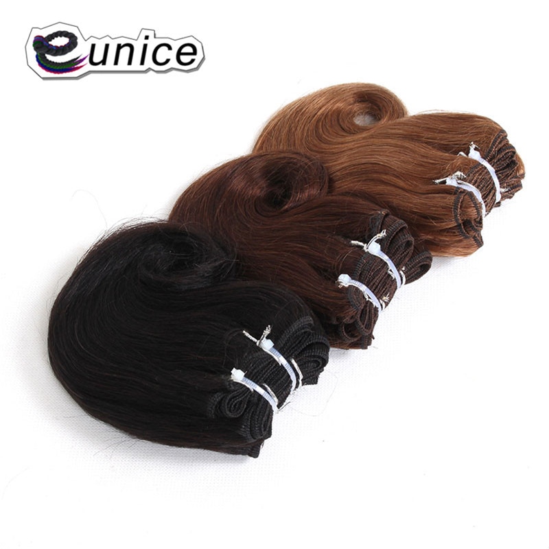 8"Inch Short Body Wave Eunice Synthetic Hair Weaving 4 Bundles/Pack Ombre Weave Hair 100gram Natural Colors Double Weft