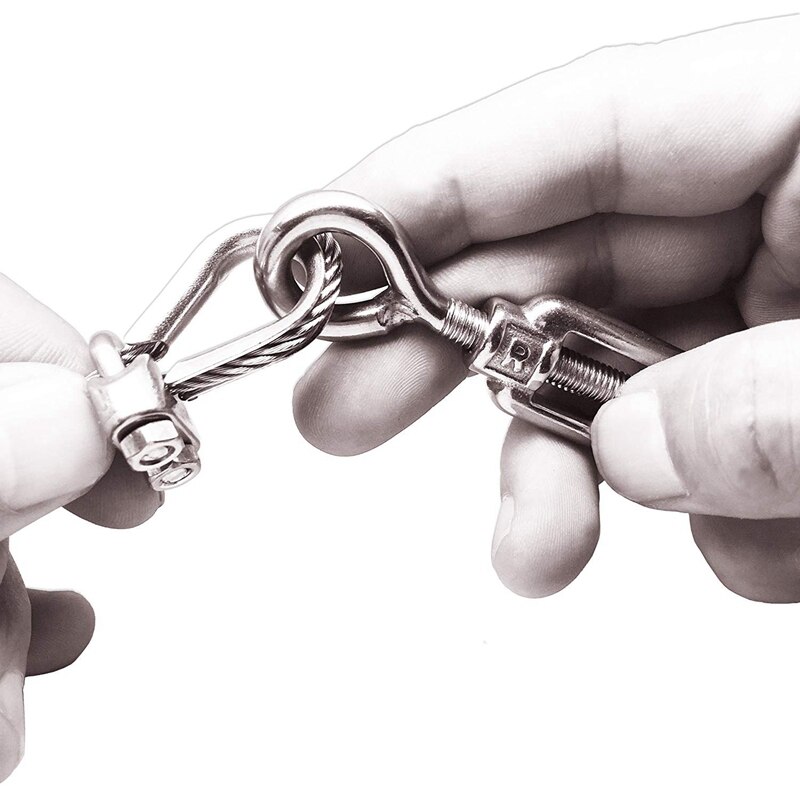 ! 304 Stainless Steel Turnbuckle M6 Wire Rope Tension Tensioner Strainer and M3 Wire Rope Clips, 1/8 Inch Cable Railing