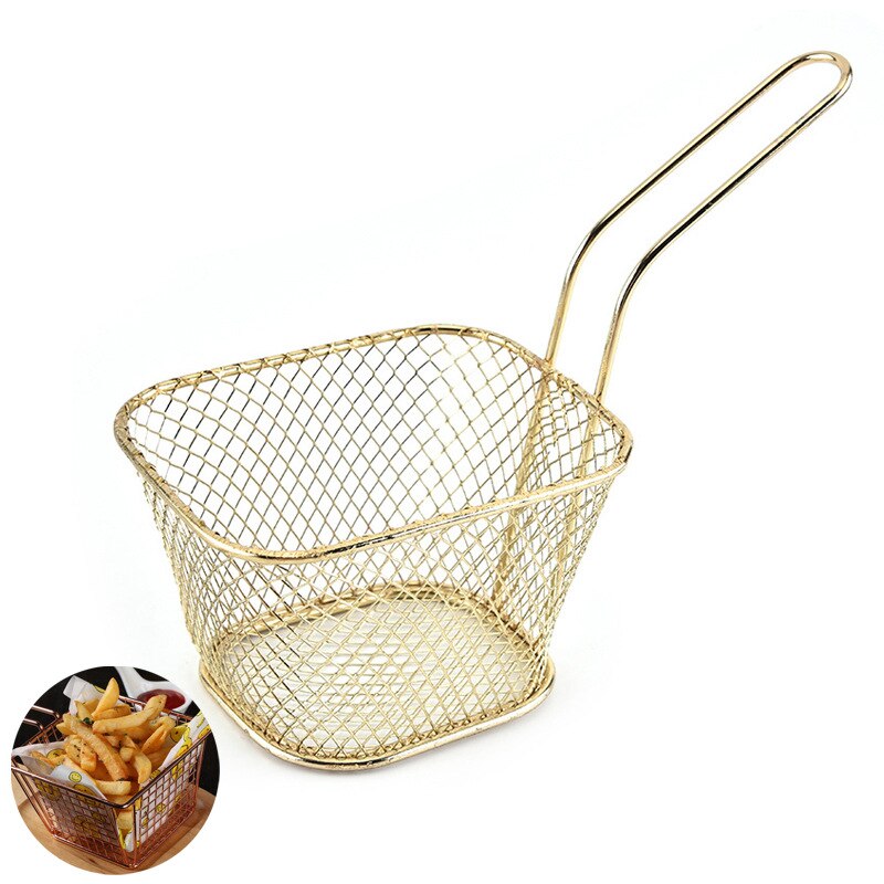 1PC Stainless Steel Metal Basket Serving Food Presentation Cooking Tools French Fries Basket Mini Fry Storage Kitchen Housewares: B