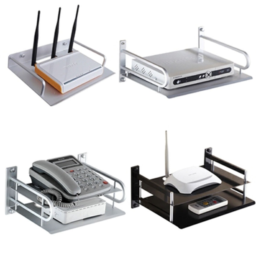 1pcs Mini Wall Mount Storage TV Box Router Shelf Set-top Box Bracket Holder Rack Aluminum Single-layer Space