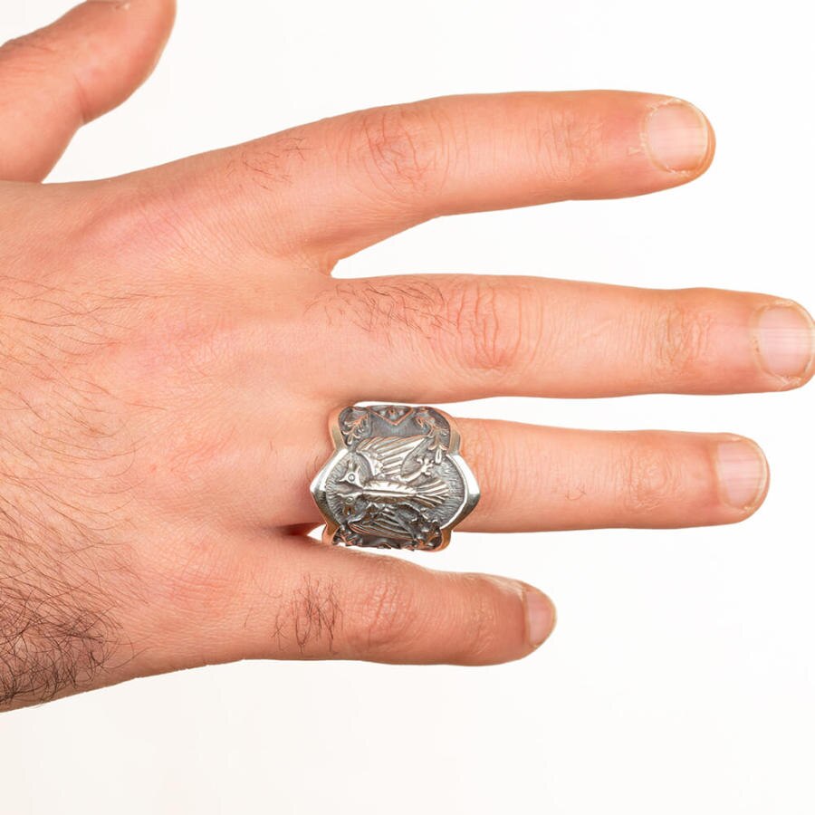925 Sterling Silver Dirilis Ertugrul Gazi Thumb Rings Double Headed Eagle Men Jewelry Plain Model Turkish Special Hoop Zihgir