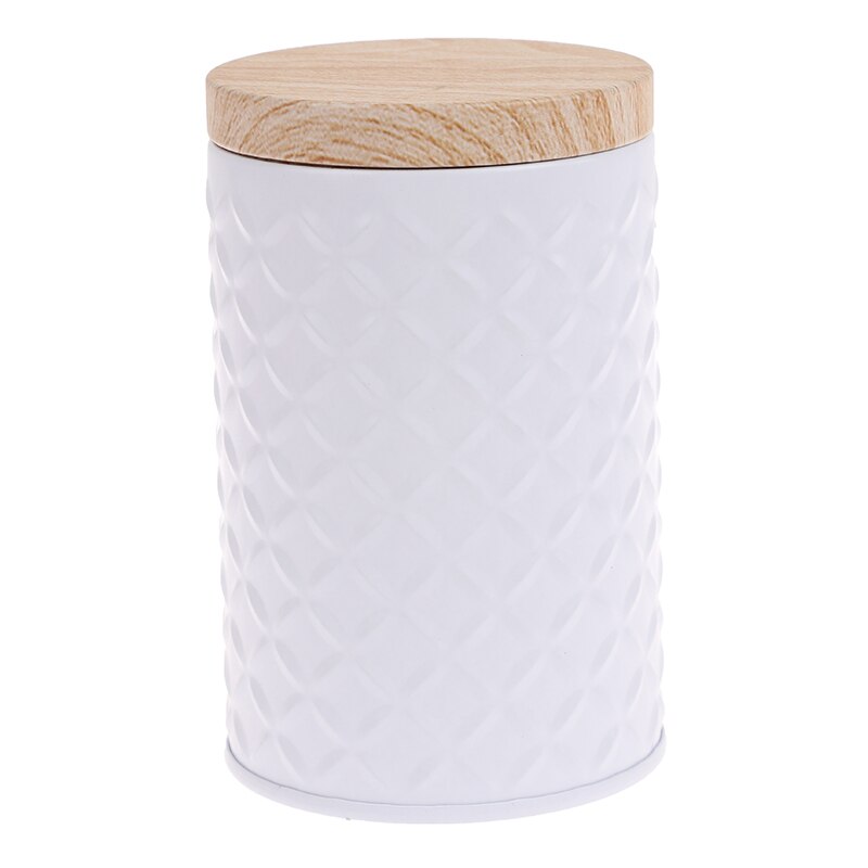 Round Empty Iron Box With Wood Grain Lid Candy Storage Box Diy Candle Making Jar: white 2