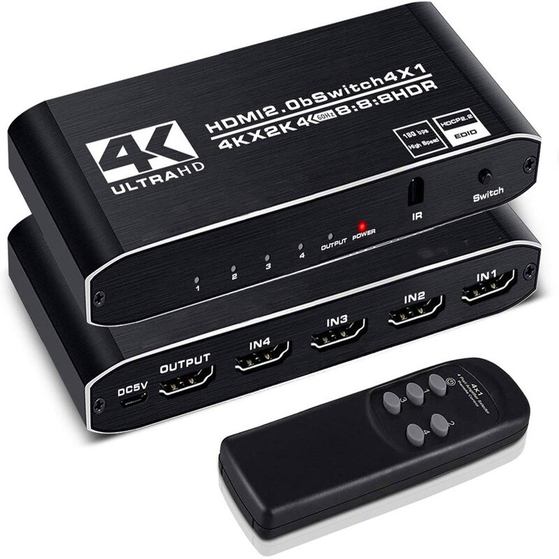 Switch 5 Port HDMI-compati IR Remote Control Switcherble 4 In 1 Out Switcher 4x1 Selector Support 4K@30Hz Ultra HD 3D