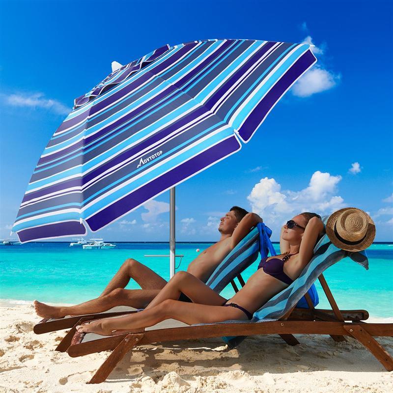 MOVTOTOP 6,5 ft Sonnenschirm Gestreiften Sand Regenschirm UV Schutz Atmungs Sonne Schutz für Außen Strand Reise
