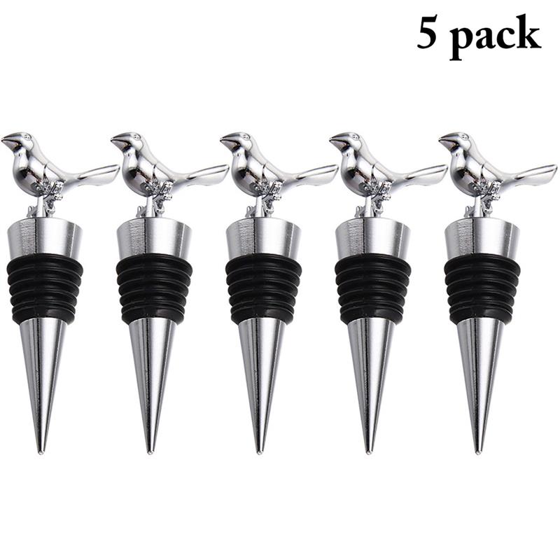 Juego de tapones de Metal para botellas, tapones de vino con patrón de pájaro bonito, accesorios para Bar y , 5 unids/set
