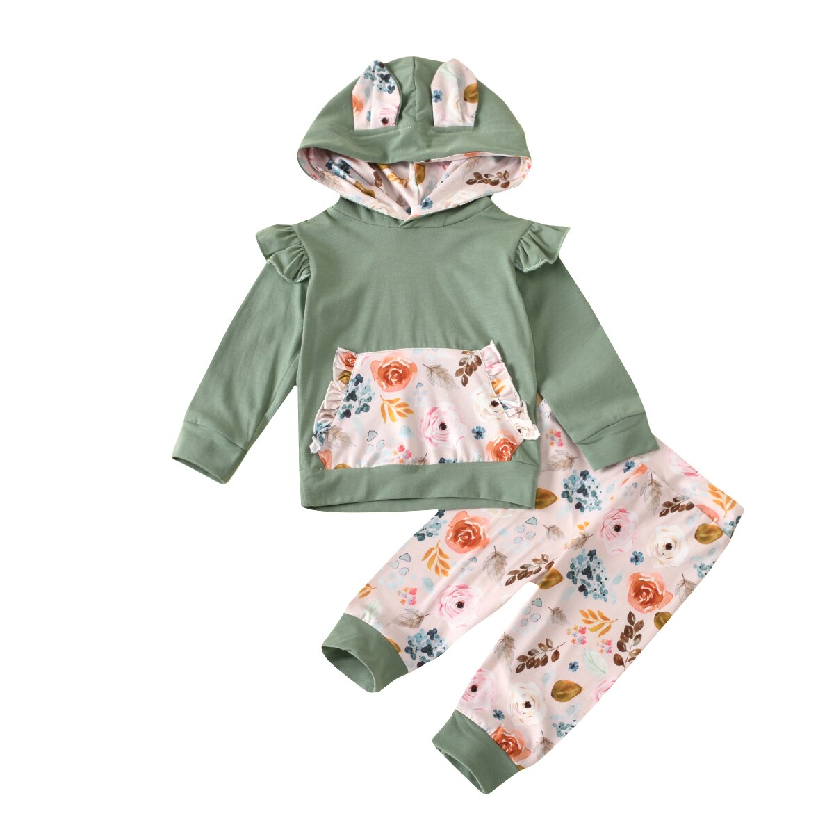 Hipac baby pige outfit spædbørn piger tøj sæt nyfødte blomster sweatsuit bukser jakkesæt børn børn hætte top 2 stk: 100