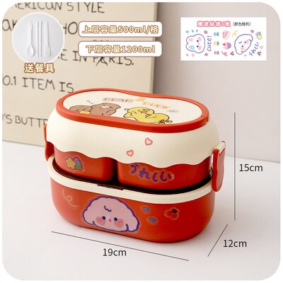 Kawaii Lunch Box Microwave Multi-Layer Student School Bento Box with Independent Box Cutlery Portable Cute Food Storage Boxes: red pp box