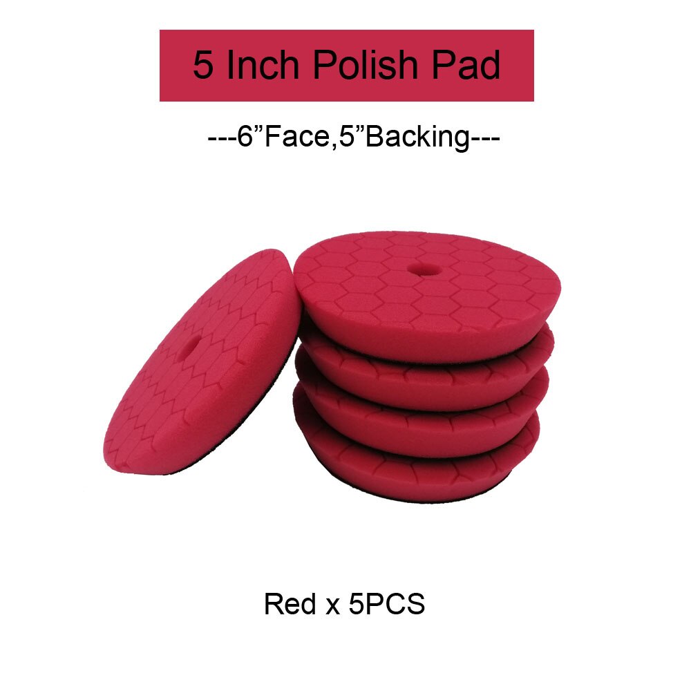 HUTU 3/5/6 Inch Sponge Polishing Pad Waxing Buffing Pads Kit Glossy Pad 125mm Car Headlights Polishing Disc For RO/DA Polishier: 5inch Red x5pc