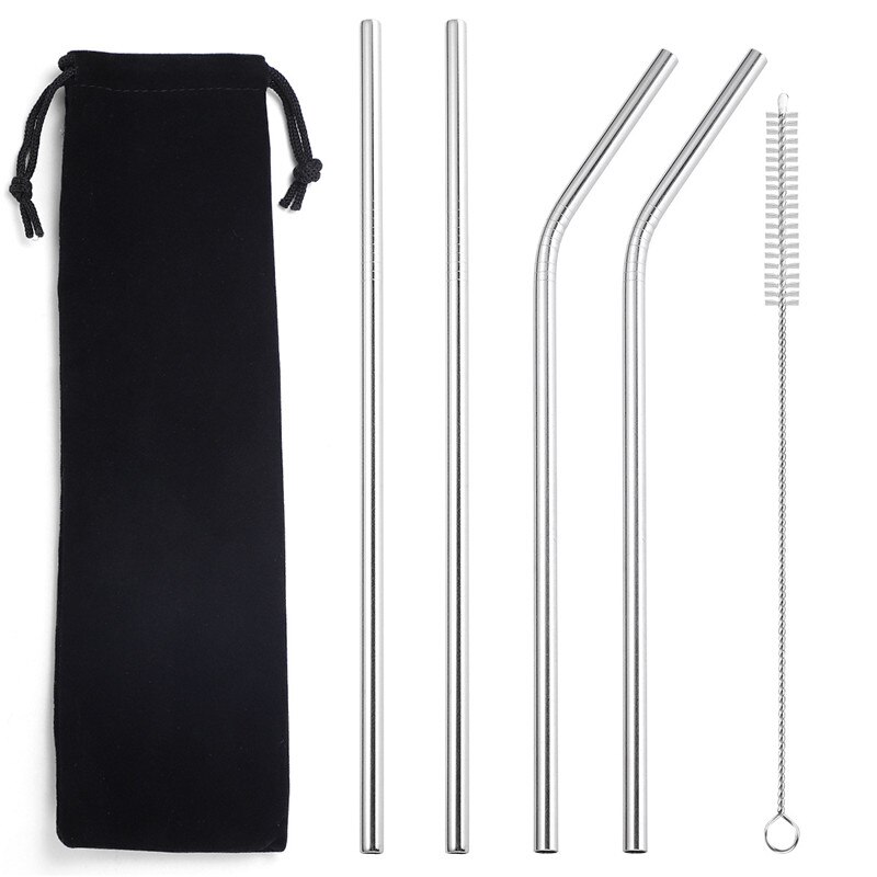 304 Stainless Steel Straw 6mm Reusable Straw Eco-Friendly Food Grade Drinking Straws Set with Cleaner Brush for Mugs: 1