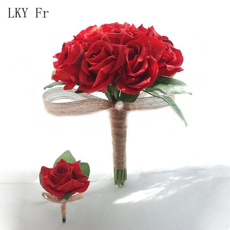 Lky fr bryllupsblomster brudebukett silke roser hvitrosa corsage bryllupsbuketter til brudepiker bryllupstilbehør: Rød bukett