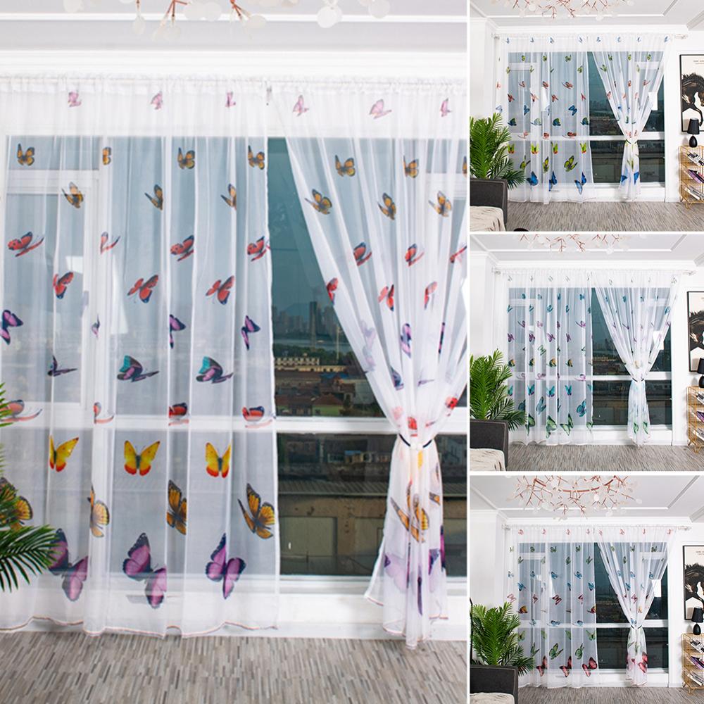 Sypialnia dostarcza tiul na firanki kurtyna jasny wzór motyl gaza zwykły balkon robić sypialni hotel okno zasłona wystrój, 100x200cm