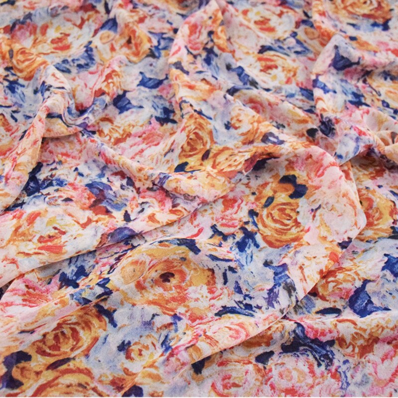 Tela de Chifón con flores para vestido, Material de ropa para mujer, transparente y ligero, de medio metro, para primavera y verano, T1584