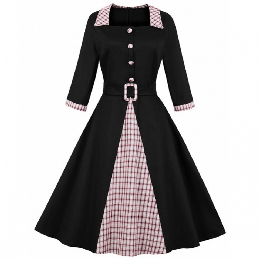 Robe femme Vintage 4XL, grande taille, Patchwork, manches offre spéciale, automne hiver 3/4 3XL