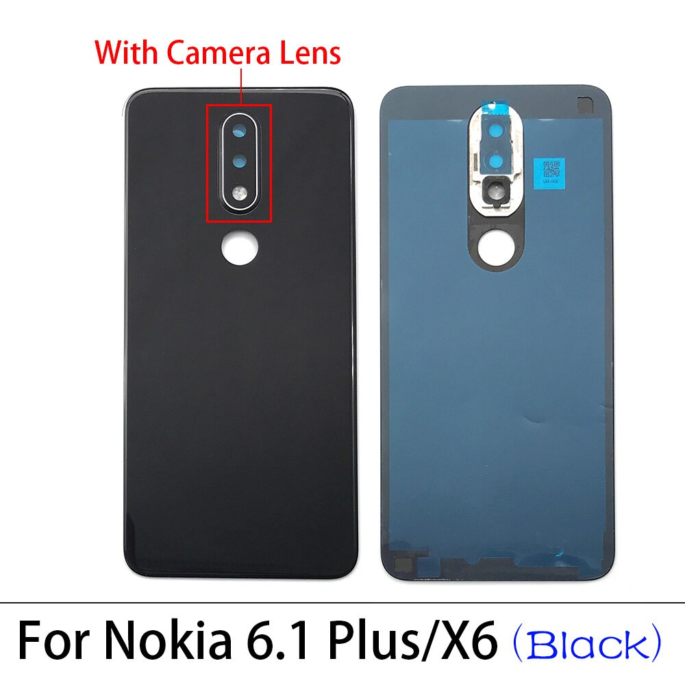 1Pcs Glas Achter Back Behuizing Batterij Cover Voor Nokia X6/ 6.1 Plus Ta-1099/1103 Vervanging onderdelen: Black With Lens