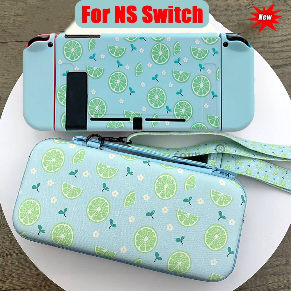 Cute Cartoon Storage Bag For Nintend Switch Kawaii Travel Carry Protective Case Game Console Box Shell with Lanyard: Lemon Kit