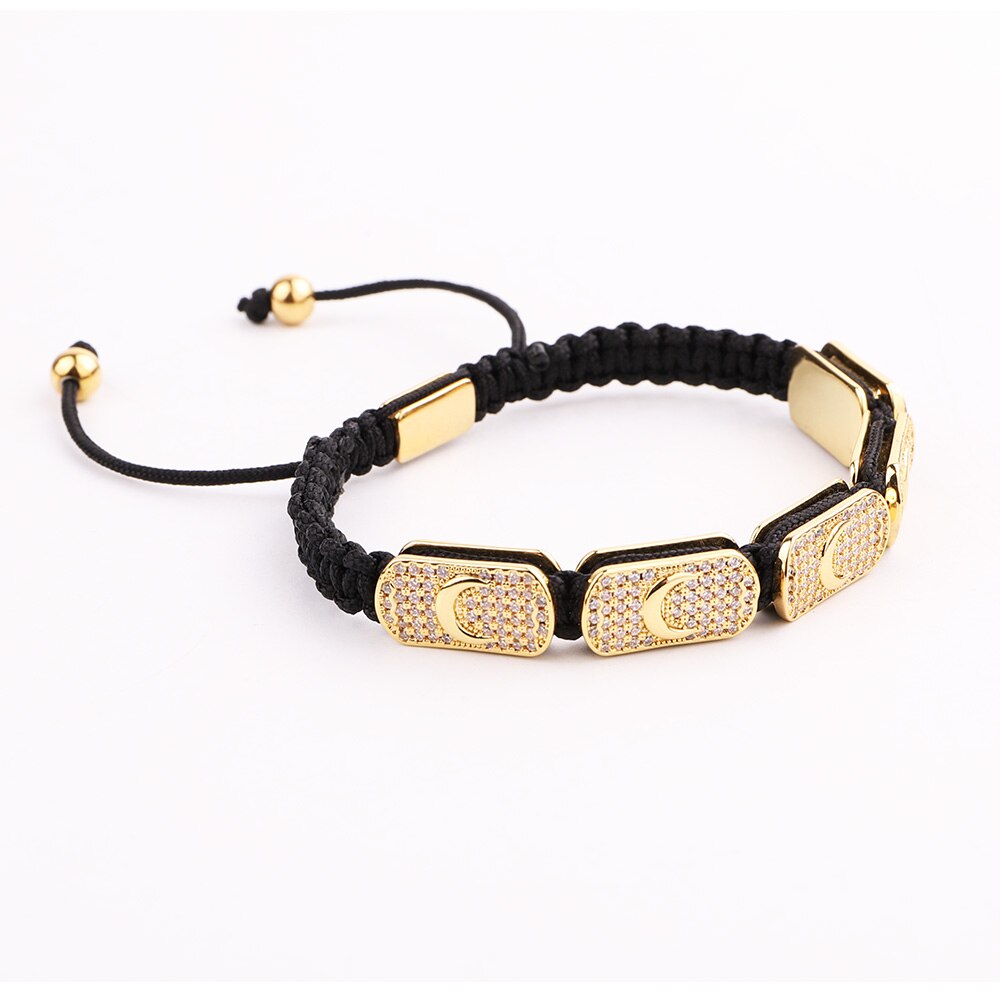 JARAVVI Luxury CZ Micro Pave Star Moon Charm Braided Adjustable Macrame Bracelets Women Men