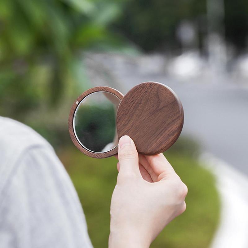 Espejo portátil de madera de nogal chino antiguo, espejo de maquillaje para chica de viaje al aire libre, espejo de tocador plegable portátil