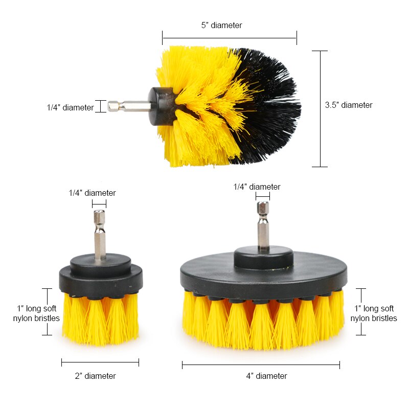 Brosse à récurer électrique de 3/2/3/5/4 pouces, Kit de brosses de nettoyage rondes en plastique pour tapis, vitres, pneus de voiture, brosses en Nylon